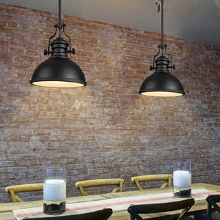 Industrial Black Dome Metal Downrods Pendant Light Image - 2
