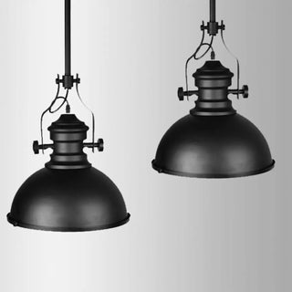Industrial Black Dome Metal Downrods Pendant Light Image - 6