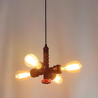 ZOWALA - Steampunk Pipe 4-Light Metal Bronze Edison Bulb Chandelier Image - 1