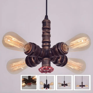 ZOWALA - Steampunk Pipe 4-Light Metal Bronze Edison Bulb Chandelier Image - 3
