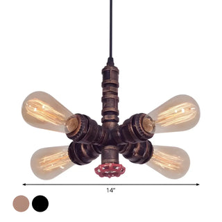 ZOWALA - Steampunk Pipe 4-Light Metal Bronze Edison Bulb Chandelier #size
