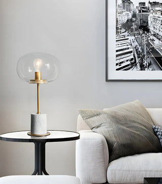 Minimalist White Clear Globe Glass Brass Table Lamp Zawala Image - 1