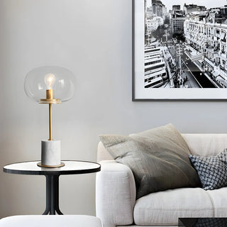 Minimalist White Clear Globe Glass Brass Table Lamp Zawala Image - 2