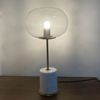 Minimalist White Clear Globe Glass Brass Table Lamp Zawala Image - 3