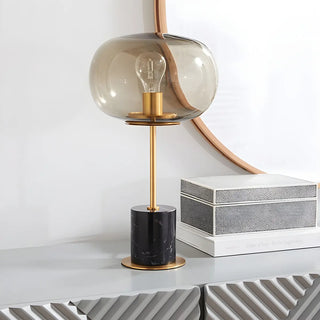 Minimalist White Clear Globe Glass Brass Table Lamp Zawala Image - 5