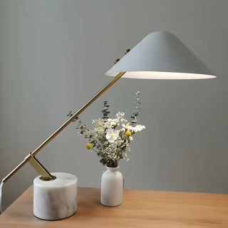 Bedroom Chic White Cone Shade Marble Base Table Lamp Zawala Image - 1