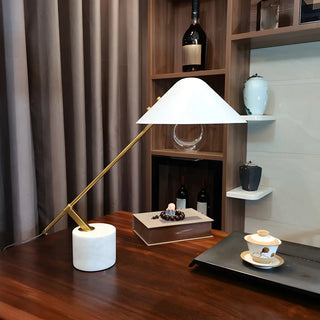 Bedroom Chic White Cone Shade Marble Base Table Lamp Zawala Image - 2