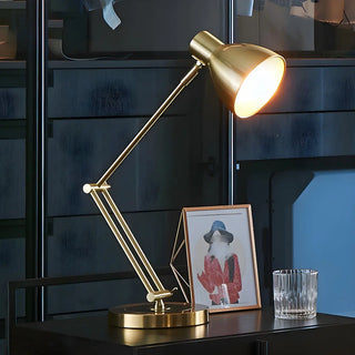 Stylish Golden Conical Metal Arm Bedroom Table Lamp Zawala Image - 1