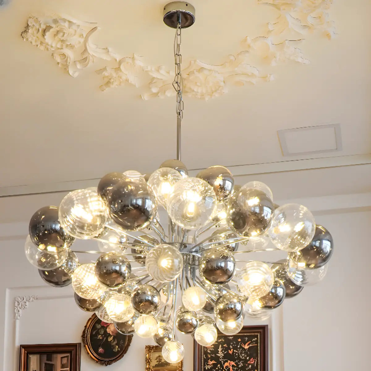 ZOWALA - Silver Glass Cluster Bubble Chandelier