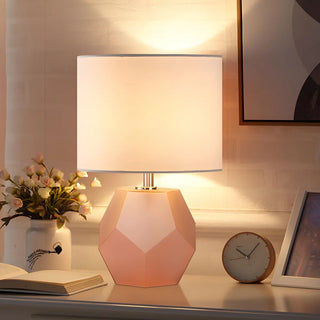 Stylish Geometric Base Barrel Fabric Shade Table Lamp Zawala Image - 2