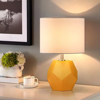 Stylish Geometric Base Barrel Fabric Shade Table Lamp Zawala Image - 3