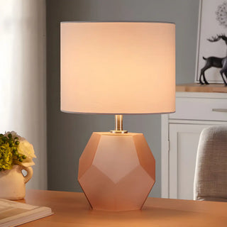 Stylish Geometric Base Barrel Fabric Shade Table Lamp Zawala Image - 4
