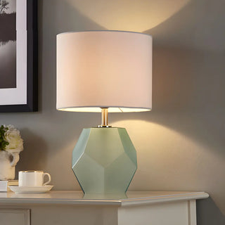 Stylish Geometric Base Barrel Fabric Shade Table Lamp Zawala Image - 5
