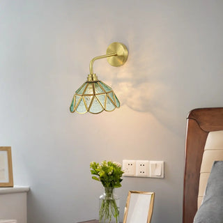 ZOWALA - Stylish Geometric Amber Glass Bedside Wall Sconce Image - 2