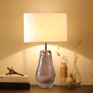 ZOWALA - Stylish White Drum Fabric Pear Glass Base Table Lamp Image - 1