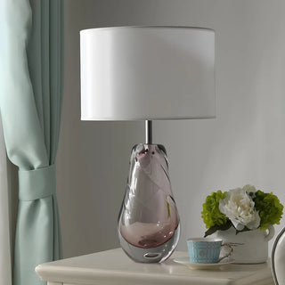 ZOWALA - Stylish White Drum Fabric Pear Glass Base Table Lamp Image - 2