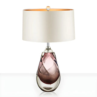 ZOWALA - Stylish White Drum Fabric Pear Glass Base Table Lamp Image - 3