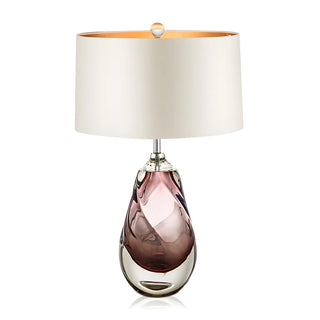 ZOWALA - Stylish White Drum Fabric Pear Glass Base Table Lamp Image - 4