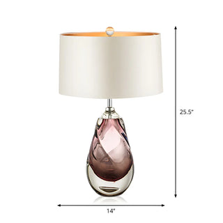 ZOWALA - Stylish White Drum Fabric Pear Glass Base Table Lamp Image - 5