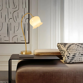 Stylish Flower-Shaped Glass Shade Gold Arc Table Lamp Image - 3