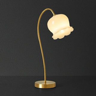 Stylish Flower-Shaped Glass Shade Gold Arc Table Lamp Image - 6