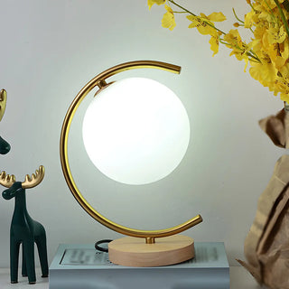 Modern Circular Metal Table Lamp White LED Unique Zawala Image - 4
