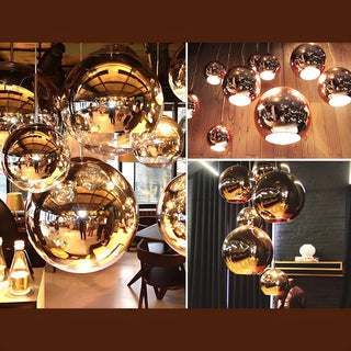ZOWALA - Modern Rose Gold Mirrored Glass Globe Bar Pendant Light Image - 12