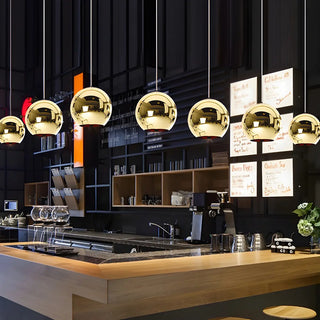 ZOWALA - Modern Rose Gold Mirrored Glass Globe Bar Pendant Light Image - 3