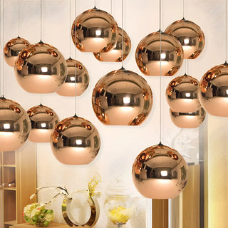ZOWALA - Modern Rose Gold Mirrored Glass Globe Bar Pendant Light Image - 8