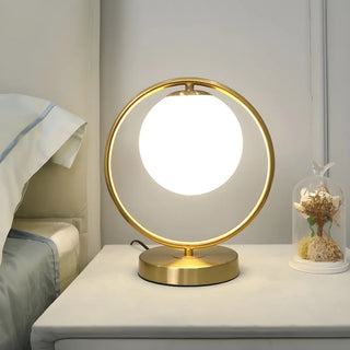 Simple Geometric Metal Frame White Glass Table Lamp Zawala Image - 1