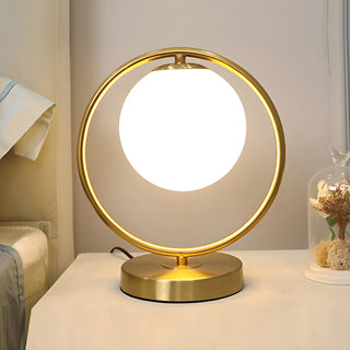 Simple Geometric Metal Frame White Glass Table Lamp Zawala Image - 4