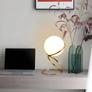 Minimalist Golden Ring Milky Glass Globe Table Lamp Zawala Image - 1