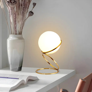 Minimalist Golden Ring Milky Glass Globe Table Lamp Zawala Image - 2