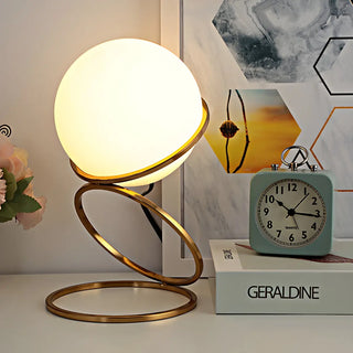 Minimalist Golden Ring Milky Glass Globe Table Lamp Zawala Image - 3