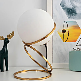 Minimalist Golden Ring Milky Glass Globe Table Lamp Zawala Image - 4