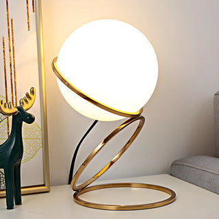 Minimalist Golden Ring Milky Glass Globe Table Lamp Zawala Image - 5