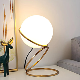 Minimalist Golden Ring Milky Glass Globe Table Lamp Zawala Image - 6
