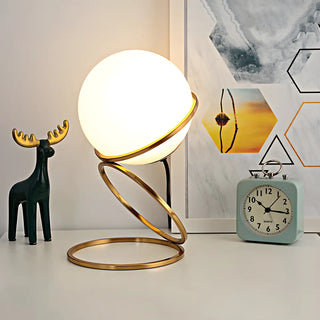 Minimalist Golden Ring Milky Glass Globe Table Lamp Zawala Image - 7