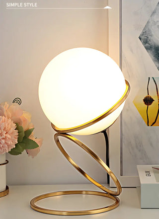 Minimalist Golden Ring Milky Glass Globe Table Lamp Zawala Image - 8