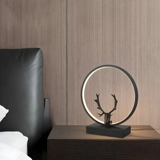 Nordic Stylish Black Antler Circle Bedroom Table Lamp Zawala Image - 1