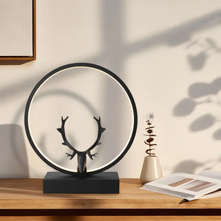 Nordic Stylish Black Antler Circle Bedroom Table Lamp Zawala Image - 2