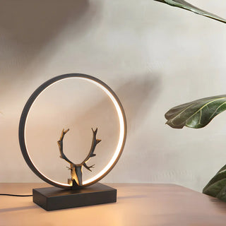Nordic Stylish Black Antler Circle Bedroom Table Lamp Zawala Image - 3