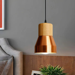 Contemporary Mini Copper Conical Wood Hotel Pendant Light Zawala Image - 1