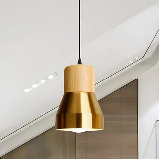Contemporary Mini Copper Conical Wood Hotel Pendant Light Zawala Image - 2