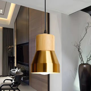 Contemporary Mini Copper Conical Wood Hotel Pendant Light Zawala Image - 3