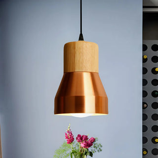 Contemporary Mini Copper Conical Wood Hotel Pendant Light Zawala Image - 4