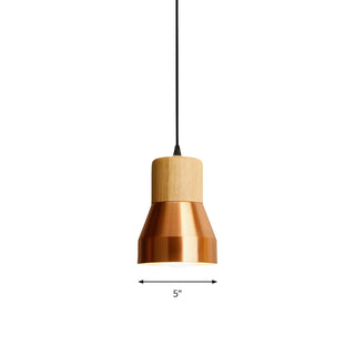Contemporary Mini Copper Conical Wood Hotel Pendant Light Zawala #size
