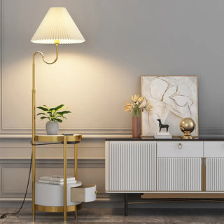 Stylish Pleated Gold Metal Floor Lamp with Storage Zawala Image - 1