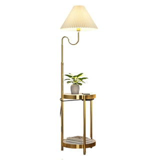Stylish Pleated Gold Metal Floor Lamp with Storage Zawala Image - 12