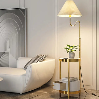 Stylish Pleated Gold Metal Floor Lamp with Storage Zawala Image - 2